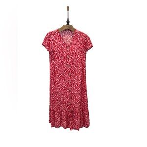 Floral Red Button-Down Dress cottage core picnic core